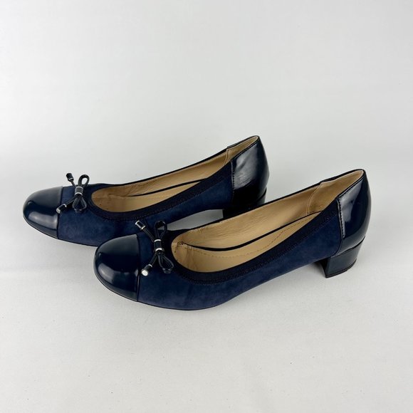 Geox Carey Block Heel Pumps D54V8A Blue Suede Patent Cap Toe size 41 US 10.5 - Picture 3 of 15